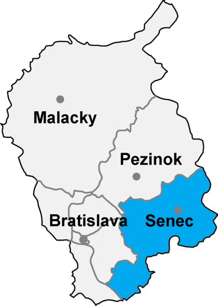 Mapa okresu Senec s vyznačenou obcou Čataj