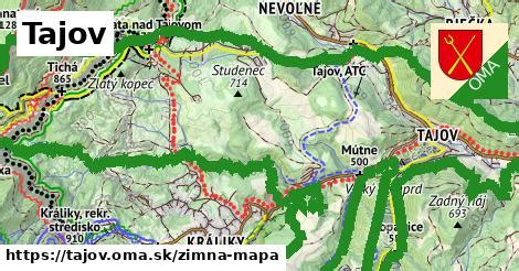 Mapa obce Tajov s vyznačenými zónami