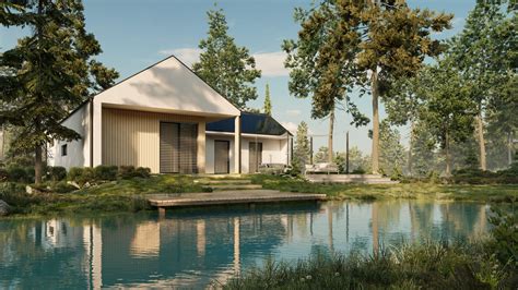 Vizualizácia modernej chaty v lesnom prostredí