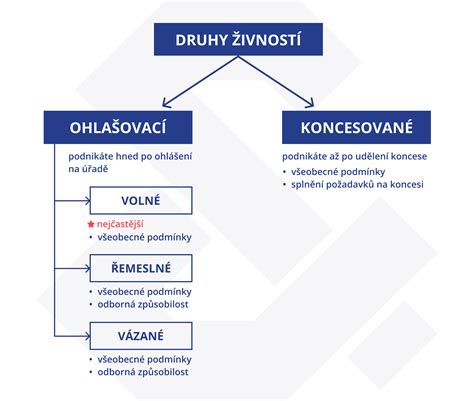 Diagram znázorňujúci rôzne druhy živností a ich požiadavky na odbornú spôsobilosť