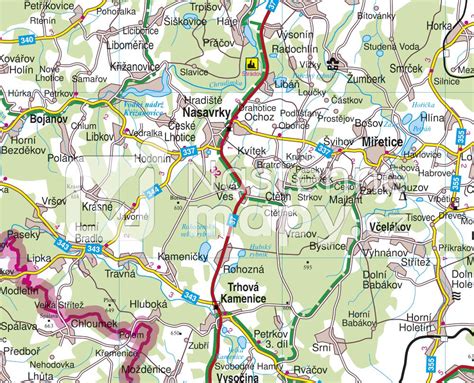 Mapa obce Kútniky s vyznačenými hlavnými cestami