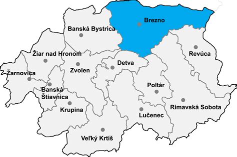 Mapa okresu Brezno s vyznačenými obcami