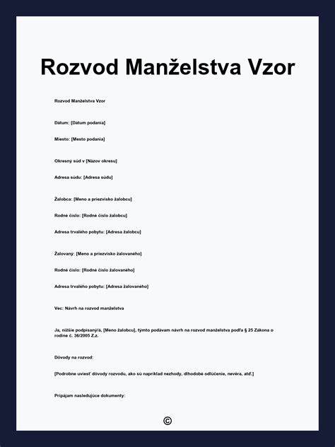 vizuál návrhu na rozvod s vyznačenými poľami