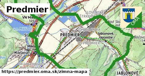 Mapa obce Predmier s vyznačenými lokalitami