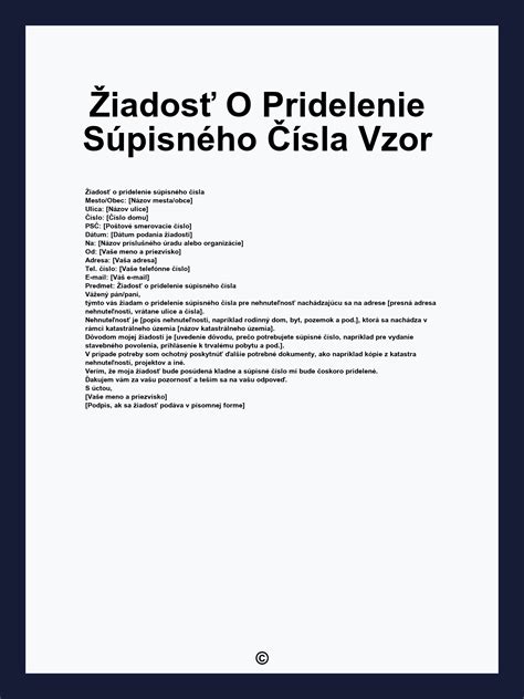 Ukážka žiadosti o pridelenie súpisného čísla