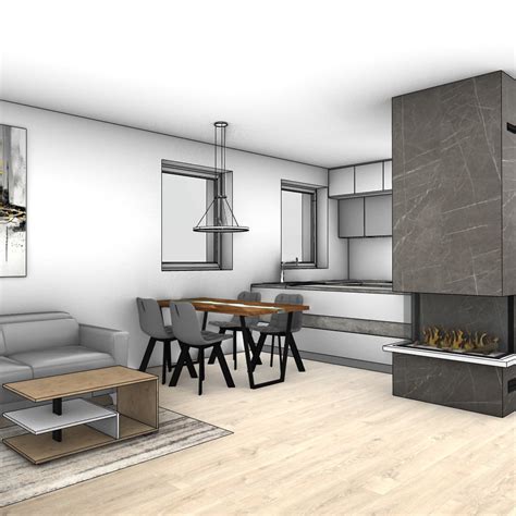 Render vizualizácie interiéru s rôznymi materiálmi
