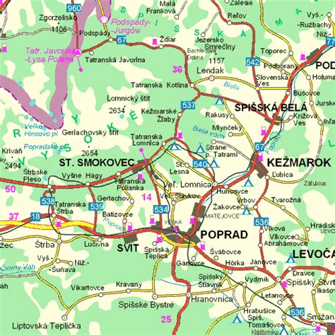 Mapa okresu Kežmarok s vyznačenými sociálnymi službami