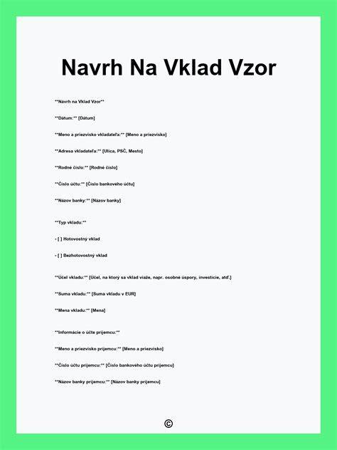 Ukážka vyplneného formulára návrhu na vklad