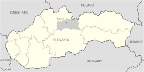 Mapa Liptova s vyznačenou Liptovskou Sielnicou a blízkymi atrakciami