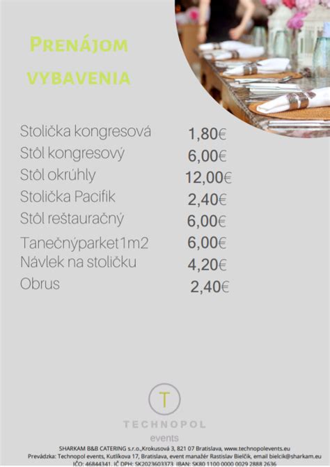 Cenník prenájmu plážového vybavenia