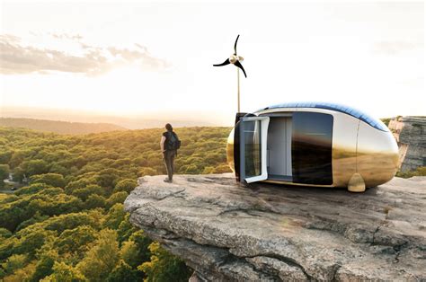 Interiér Ecocapsule s kuchynkou a posteľou