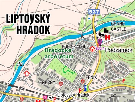 Mapa oblasti Liptovský Hrádok a okolie s vyznačenými potenciálnymi lokalitami pre podnikanie