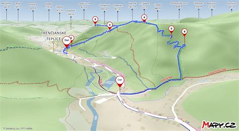Mapa Trenčianskych Teplíc s vyznačenými oblasťami s ponukou bytov
