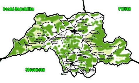 Mapa Kysúc s vyznačenou obcou Radoľa