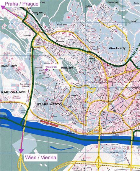 Mapa Bratislavy s vyznačenými revitalizovanými verejnými priestranstvami