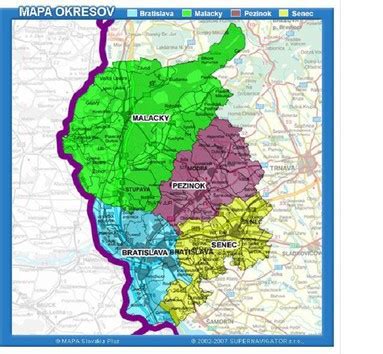 Mapa Bratislavského kraja s vyznačenými lokalitami