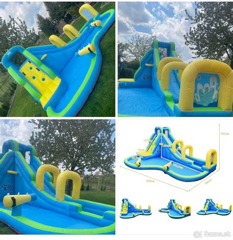 Ilustrácia rôznych typov detských atrakcií - nafukovacie hrady, šmykľavky, maskoti