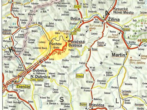 mapa Púchov a okolie