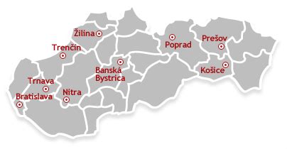 Mapa regiónu Banská Bystrica s vyznačenými lokalitami