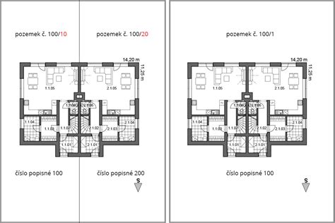 Diagram znázorňujúci rozdelenie bytového domu na dva samostatné vchody