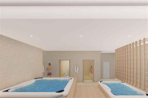 Vizualizácia moderného penziónu s wellness centrom a reštauráciou