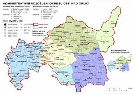 Mapa okresu Ústí nad Orlicí s vyznačenou Chocní