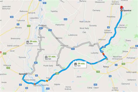 Mapa Serede s vyznačenými autopožičovňami