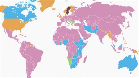 Mapa znázorňujúca rôzne disciplíny slackline vo svete
