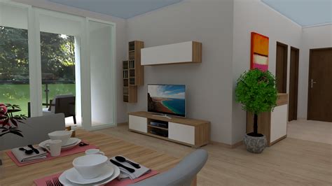 Vizualizácia interiéru otvoreného obývacieho priestoru