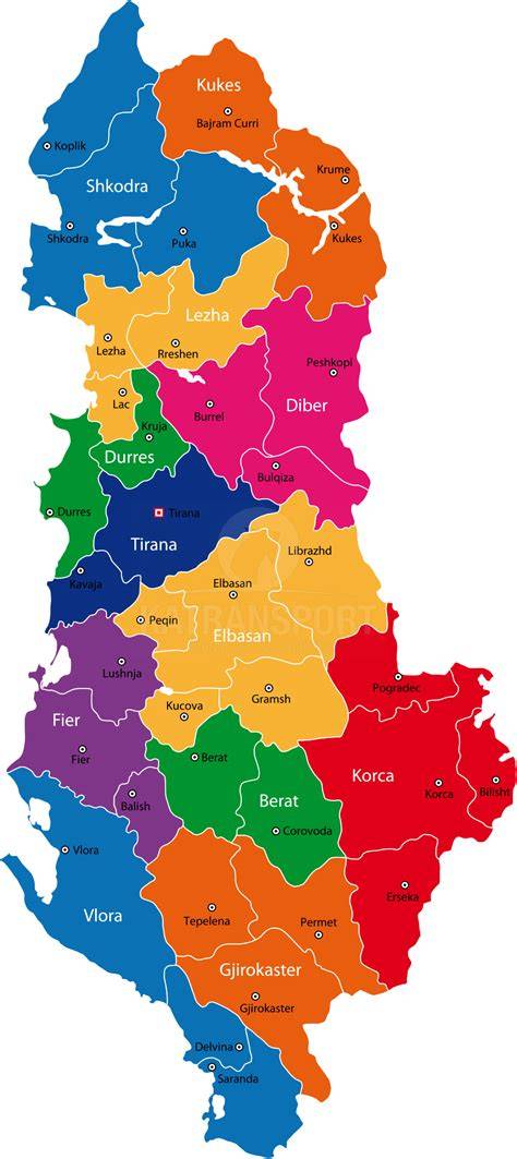Mapa Albánska s vyznačenou lokalitou Golem