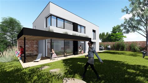 Vizualizácia moderného domu typu Cuber s presklenými stenami