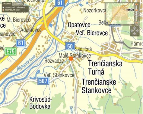 Mapa obce Trenčianske Stankovce s vyznačenými časťami