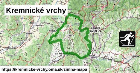 Mapa Kremnických vrchov s vyznačenými lyžiarskymi strediskami