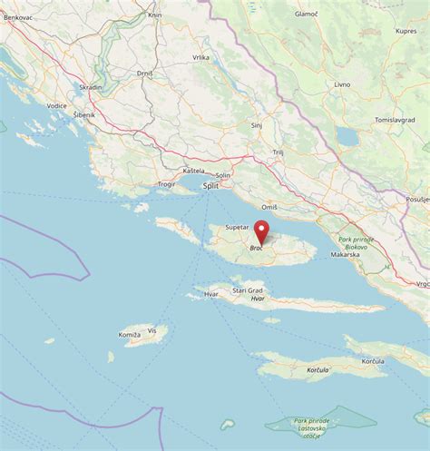 Mapa ostrova Brač s vyznačenou Postirou