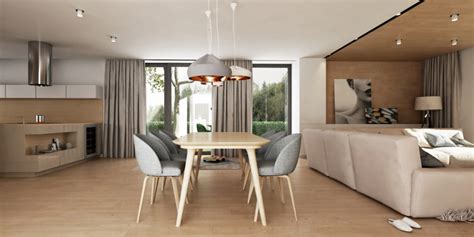 Interiér moderného rodinného domu s otvorenou obývacou izbou a kuchyňou