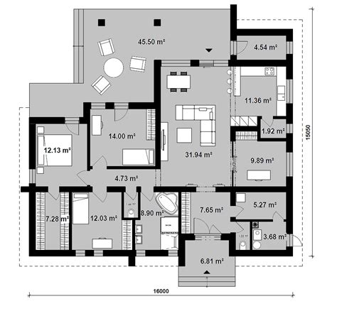 Pôdorys 4-izbového bungalovu s dvojgarážou