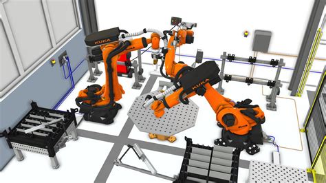Ilustrácia moderného automatizovaného skladu s robotickými ramenami a automatizovanými dopravníkmi