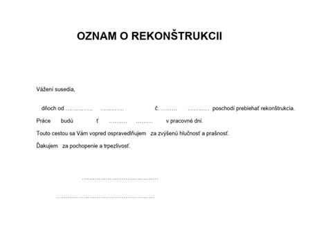 Oznam o rekonštrukcii