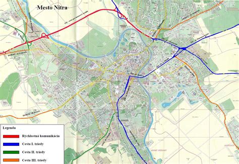 Mapa mesta Nitra s vyznačenými oblasťami prenájmu bytov