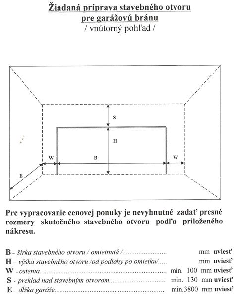 Ilustrácia stavebného otvoru v stene s vyznačenými rozmermi