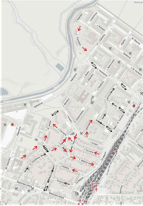 Mapa ulíc v centre Senice s vyznačenými Palárikovou a Štefánikovou