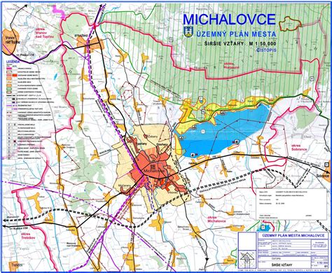 Mapa mesta Michalovce s vyznačenými zónami rozvoja
