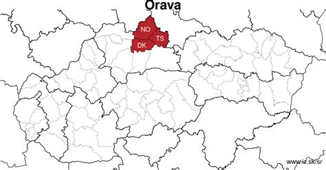Mapa regiónu Orava s vyznačeným Dolným Kubínom