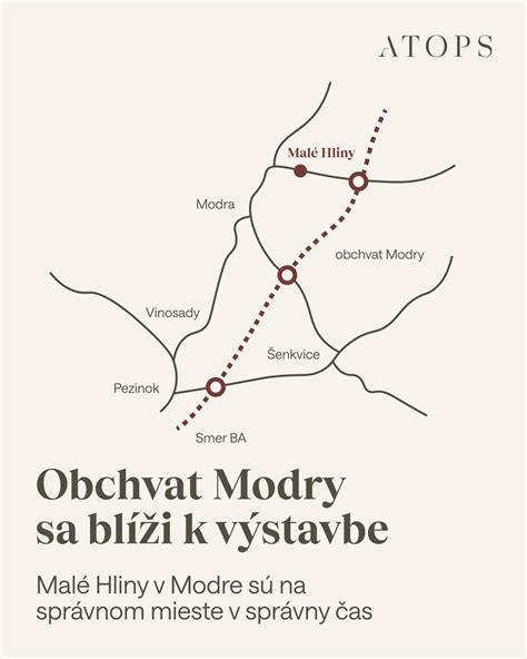 mapa okolia Modry s vyznačením projektu Hliny Modra a dopravných trás