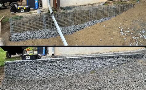Detail murovaného stĺpika kombinovaného s gabionovou stenou