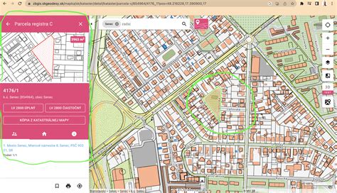 Mapa katastrálneho územia s vyznačenými parcelami