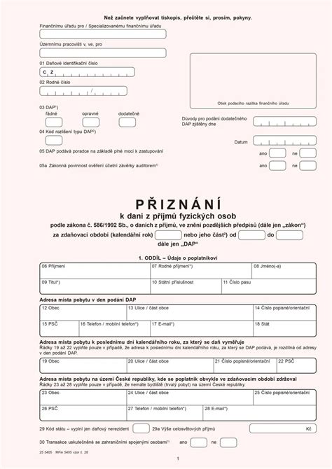 ukážka formulára daňového priznania s vyznačenými relevantnými sekciami