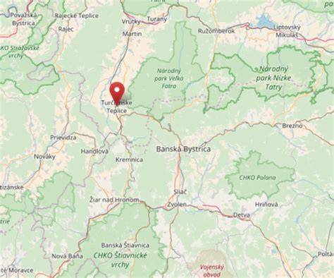 Mapa Turčianskych Teplíc s vyznačenou časťou Diviaky