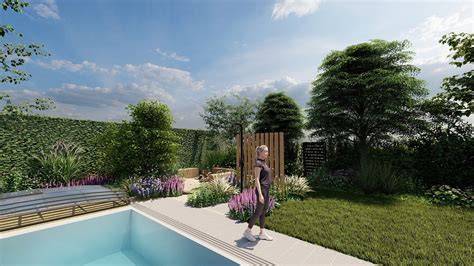 Záhrada s bazénom pri modernom bungalove