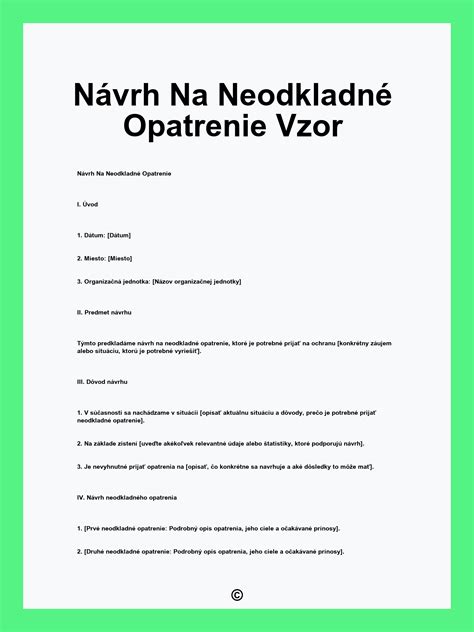 Štruktúra vzorového návrhu na neodkladné opatrenie